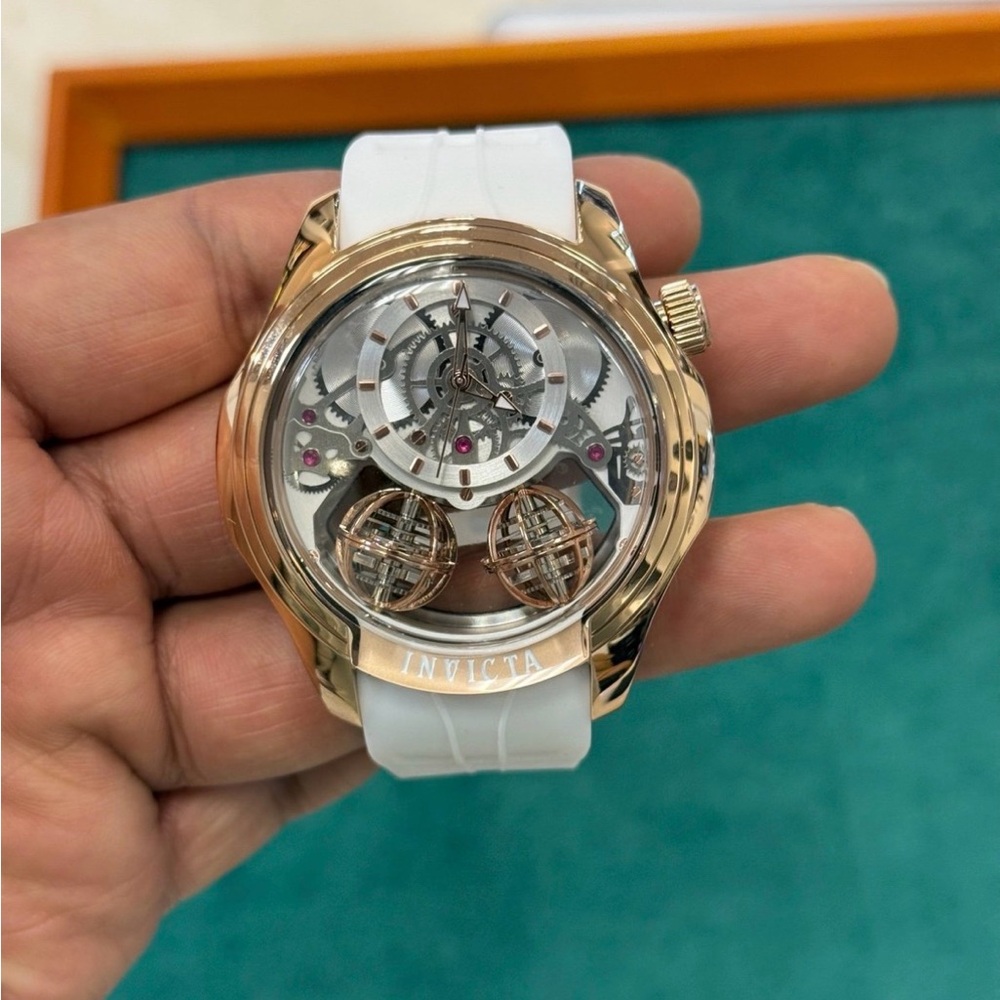 Invicta White and Rose Gold Skeleton Watch quarts mens - Picture 6 of 7